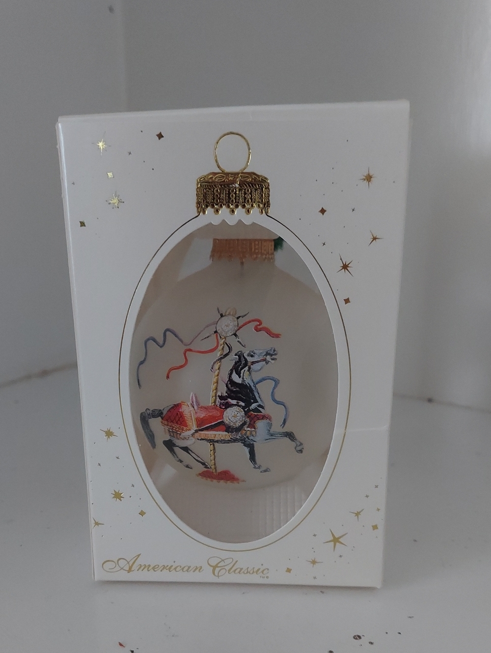 White Carousel Glass Holiday Ornament